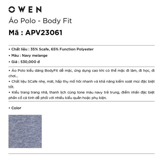 Áo Thun Nam Có Cổ, Áo Polo OWEN, Áo Phông Nam Cổ Bẻ Chất liệu Sợi Scafé APV23061 APV23059