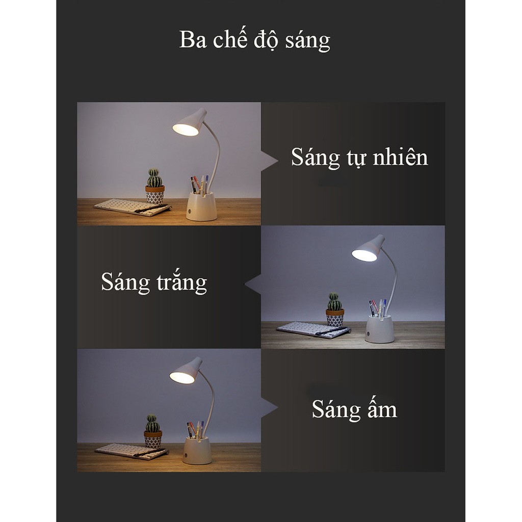 [BH 1 Năm] Đèn Bàn Đọc Sách Có Chụp và Giá Đỡ, 3 Chế Độ Đèn Chống Cận, Pin Sạc 2200mAh