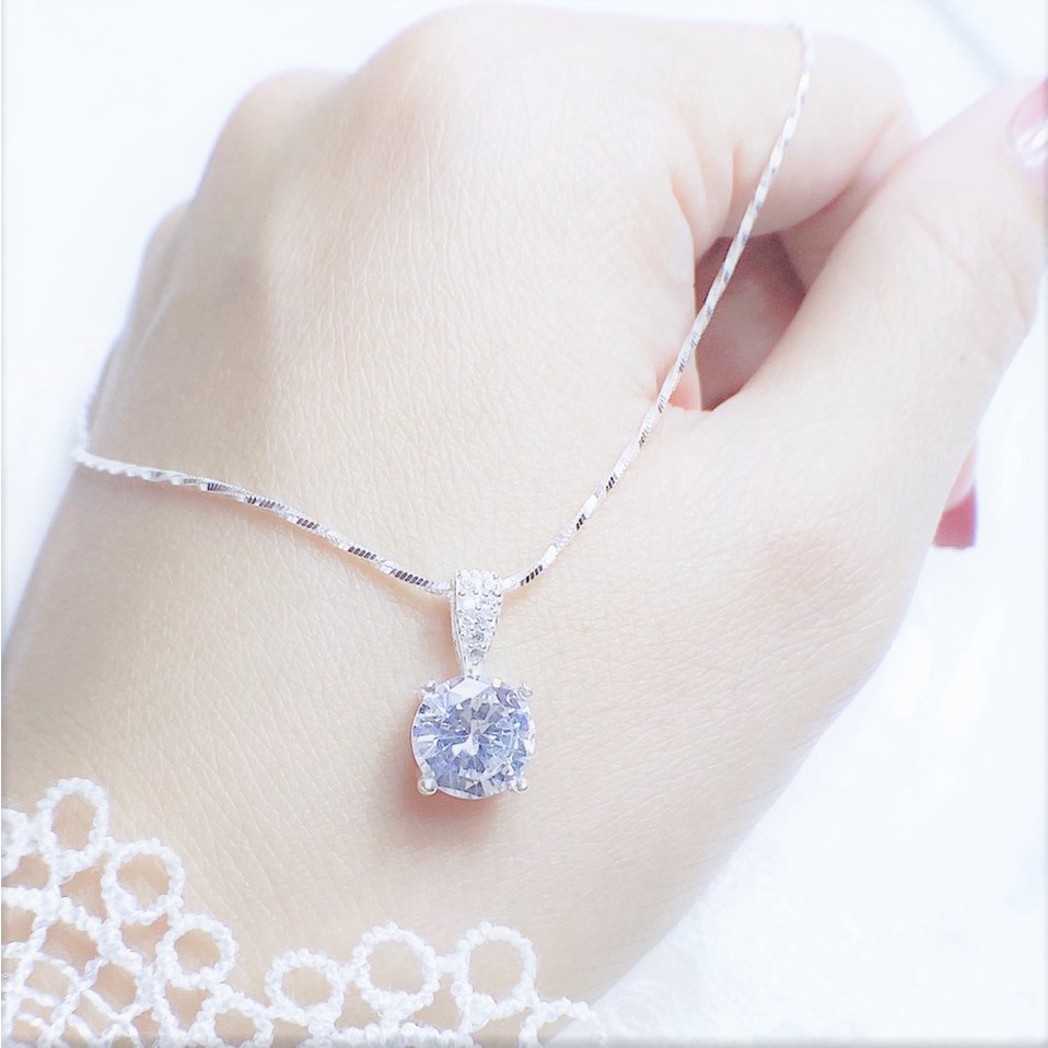 Dây chuyền bạc nữ dạng xoắn mặt đá thời trang lấp lánh - Trang sức bạc Evasilver