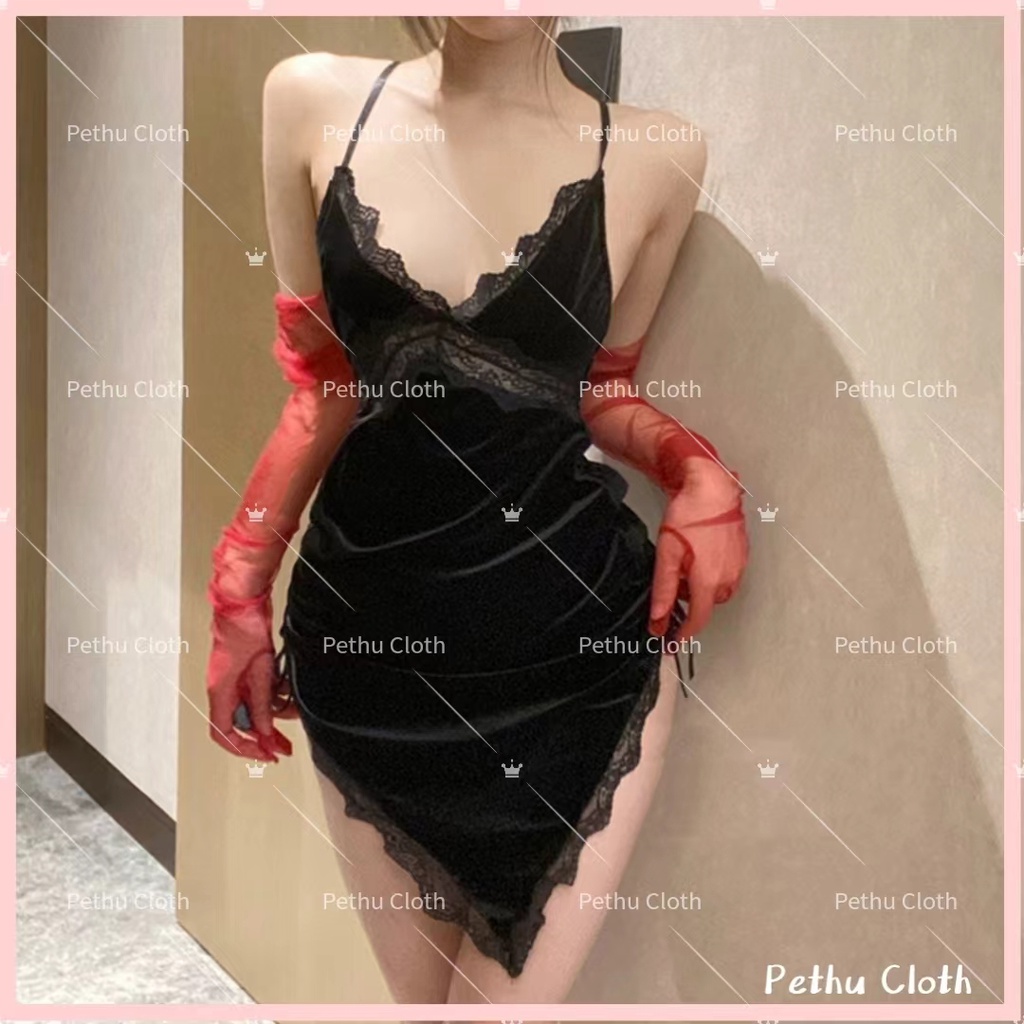 ( Q1,HCM）Đồ Váy ngủ sexy 2 dây xuyên thấu sexy ren hoa ngực dây đan ngực nút cài sau quyến rũ 40-65kg--014