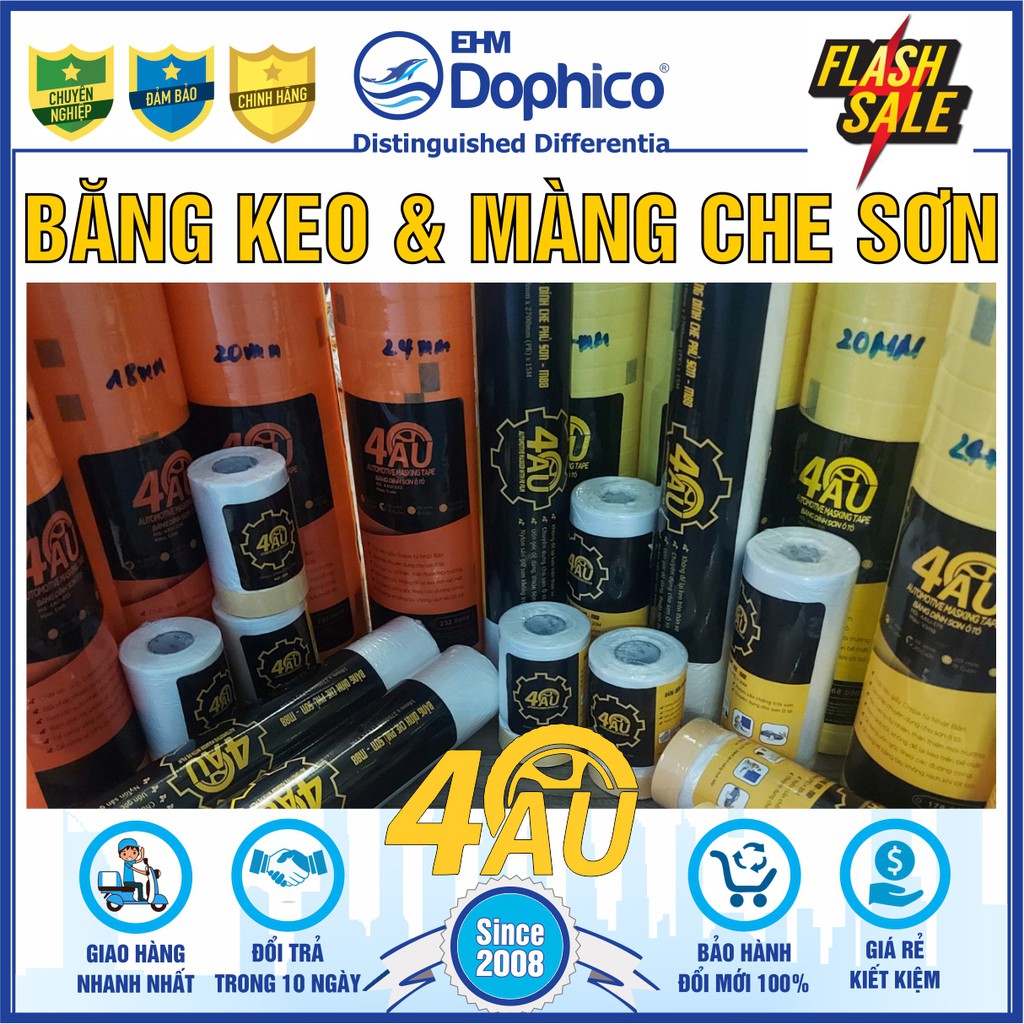 Băng dính che sơn và 2 mặt cường lực - Cuộn nilion che sơn – Nhãn hiệu 4Au – Dùng cho gara sơn ô tô