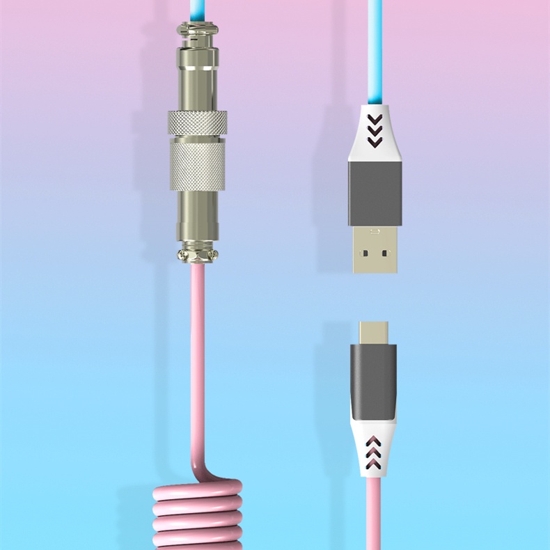 Mathewshop Retractable Coiled Avaitor Cable USB-C for Mechanical Keyboard Type C USB cable Extension cable,Keyboard kit DIY