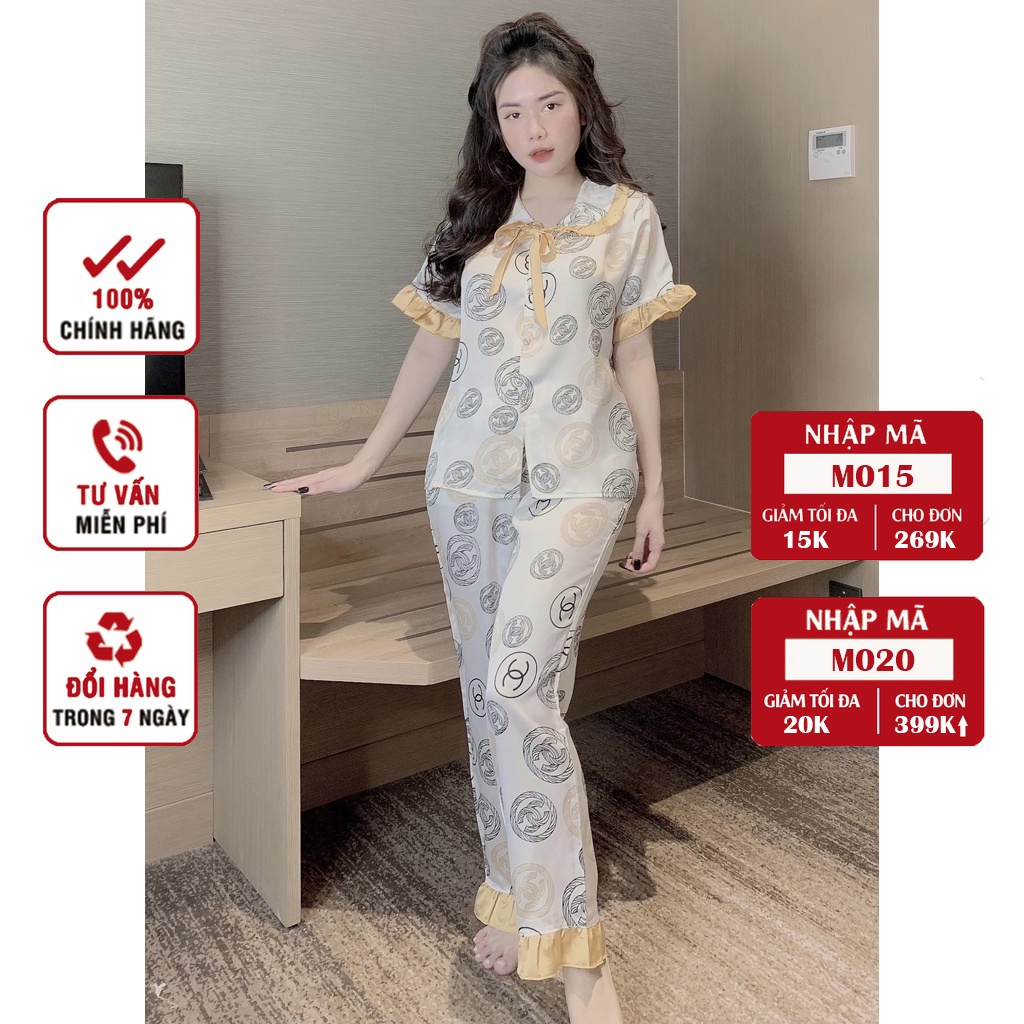 Đồ Bộ Pijama, Bộ đồ Pijama lụa mềm mại, thiết kế áo cộc, quần dài họa tiết trẻ trung, chất liệu mát lịm - 𝑴𝑰𝑵𝑺𝑯𝑶𝑷