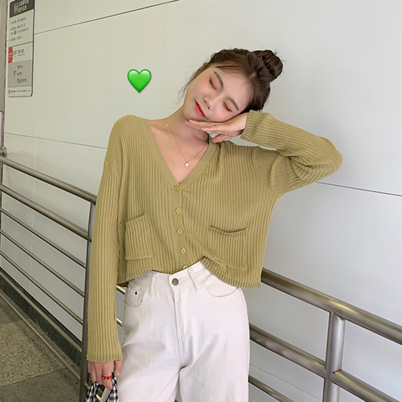 Áo khoác len dệt kim mỏng dáng rộng phong cách Hàn Quốc thời trang cho nữ