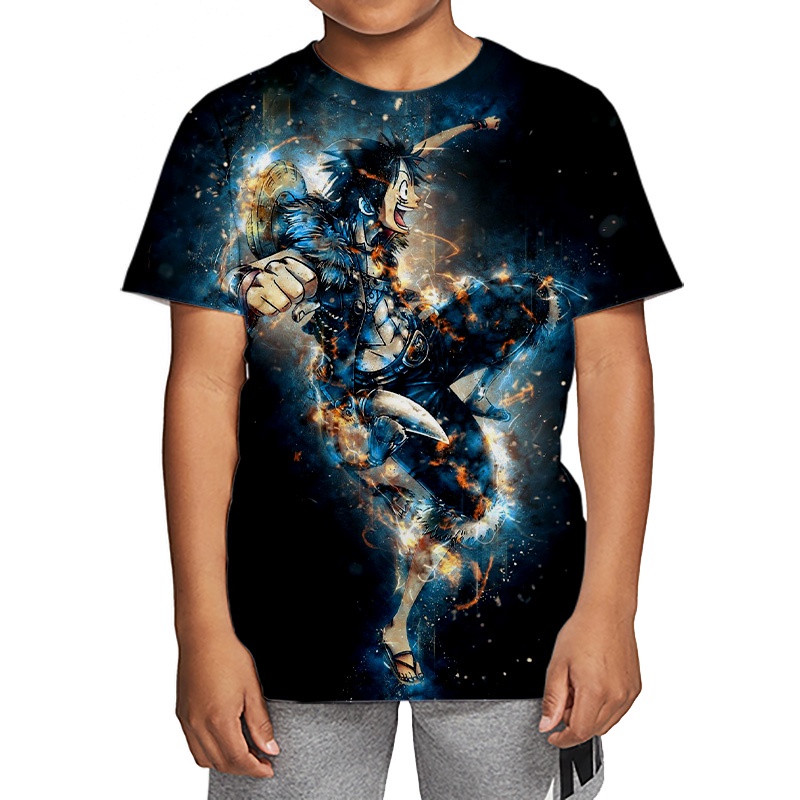 Áo Thun Tay Ngắn In Hình Nhân Vật Luffy Trong Phim Hoạt Hình One Piece Cá Tính Cho Bé Trai