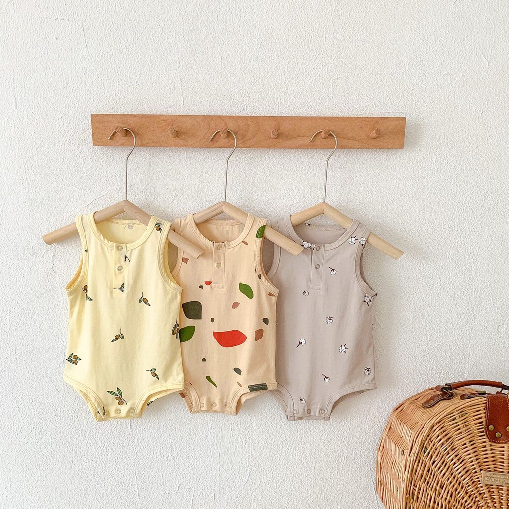 Bộ Áo Liền Quần Sát Nách Vải Cotton Thời Trang Mùa Hè Cho Bé Từ 0-2 Tuổi