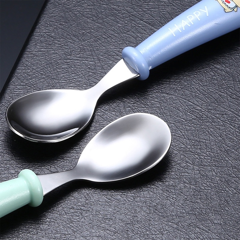 Bộ 2 Muỗng Nĩa Bằng Thép Không Gỉ In Hoạt Hình Dành Cho Trẻ Sơ Sinh
