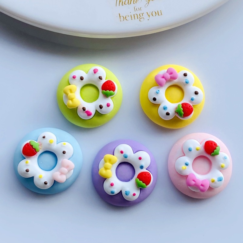 Bộ 10 Miếng Dán Trang Trí Điện Thoại / Chai Nước Hình Bánh Donut / Dâu Tây / Nơ Xinh Xắn Diy