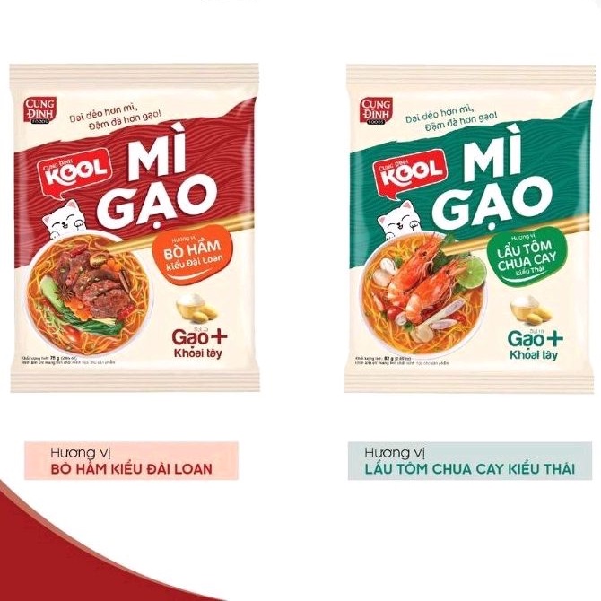 Mì gạo Cung Đình Kool hương vị lẩu tôm chua cay, bò hầm gói 82g