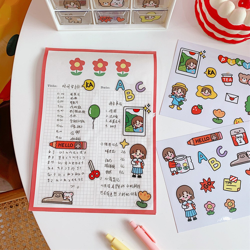 Sticker cute hình dán cô gái dễ thương hàn quốc nhãn dán điện thoại di động trang trí sổ tay bình nước