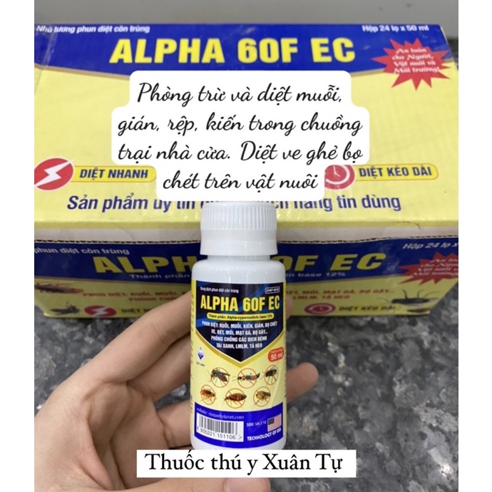 1 lọ ALPHA 60F EC PHUN DIỆT: RUỒI, MUỖI, KIẾN.... PHÒNG CHỐNG CÁC DỊCH BỆNH TAI XANH, LMLM, TẢ HEO