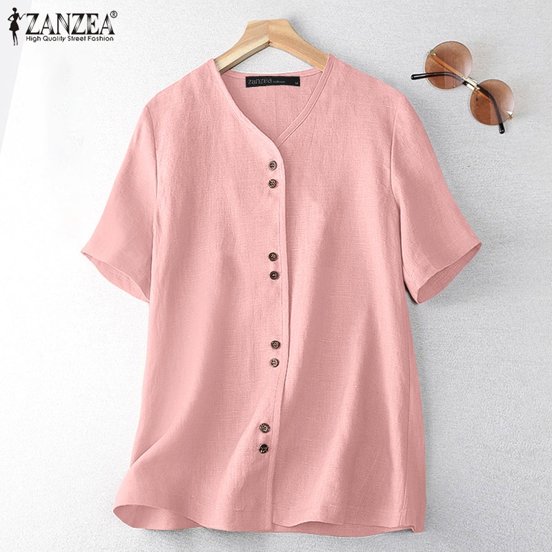 Zanzea Áo Thun Ngắn Tay Cổ Chữ V Form Rộng Thời Trang Dành Cho Nữ