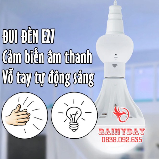 Đuôi đui đèn cảm ứng cảm biến âm thanh vỗ tay tự động phát sáng trong tối chống trộm loại xoáy E27