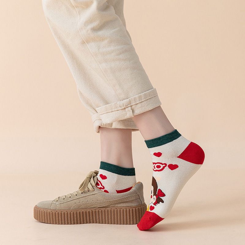 5 Pairs/Set Kawaii Women Ankle Socks Japanese Cartoon Characters Milk Girl Female Cotton Short Socks Colorful Tube Socks