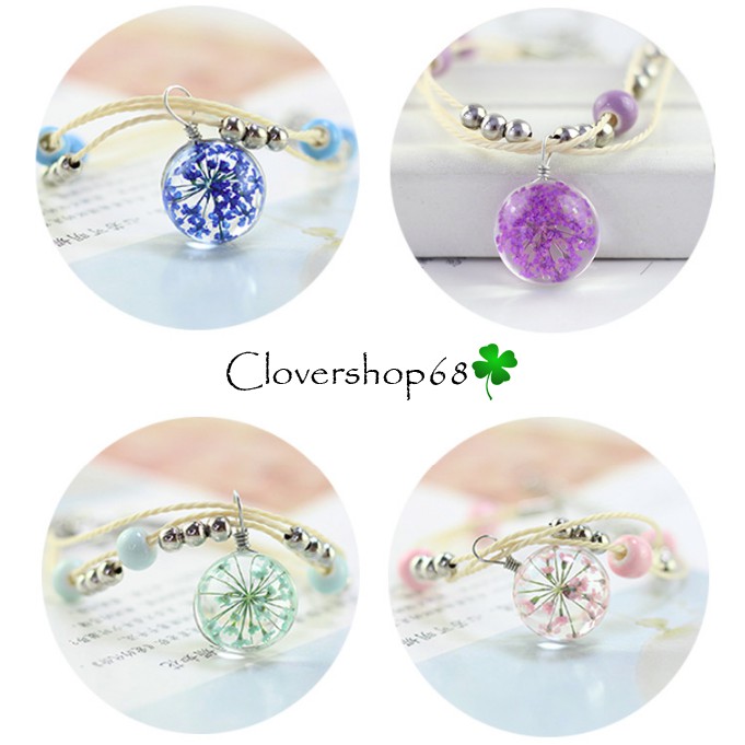 Vòng Tay Hoa Khô Ép Thuỷ Tinh Tam Sinh Tam Thế🍀 Clovershop68 🍀