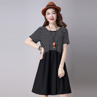ĐẦM DẠO PHỐ . PHỐI KẺ CHÂN VAY XÒE,ÁO NGẮN TAY ,CỔ TRÒN THẮT CHUN EO