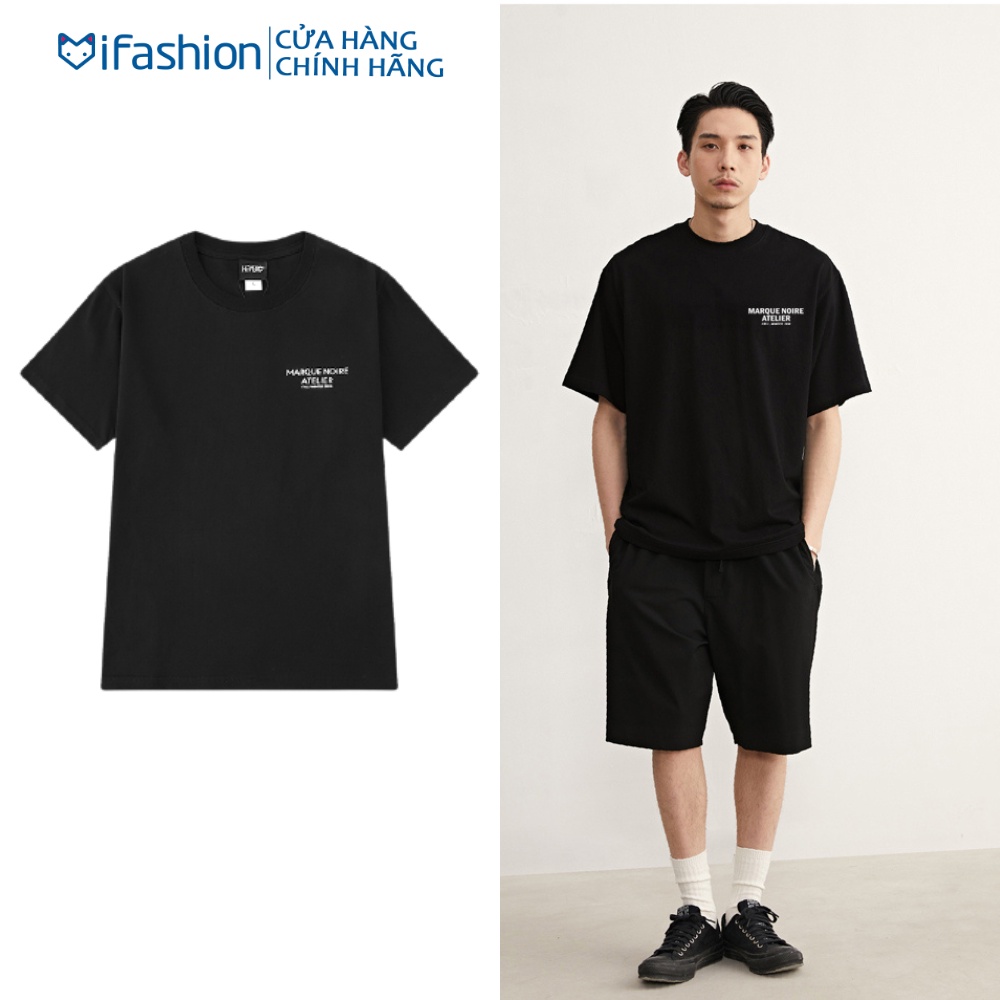 Áo thun tay lỡ IFASHION 100% cotton dáng unisex form rộng in chữ marque noire atelier N077