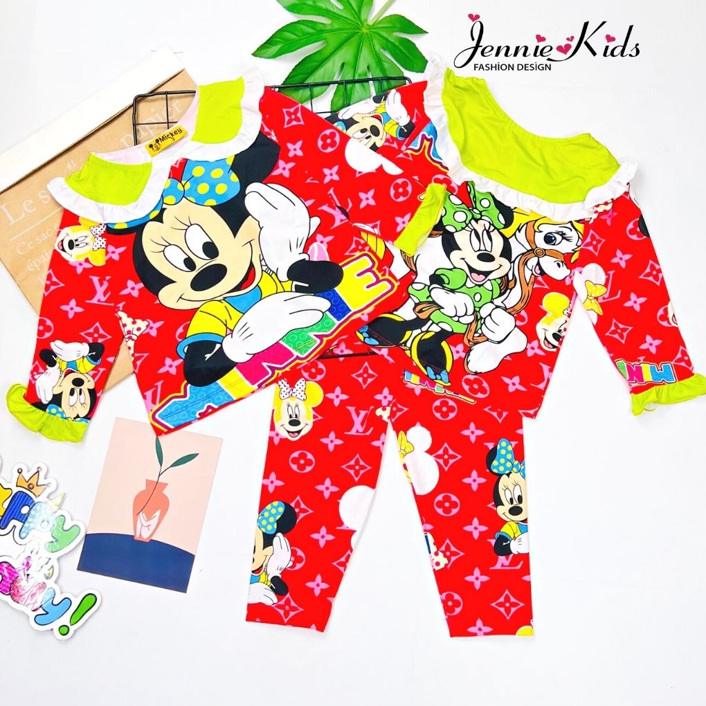 Đồ bộ bé gái size đại dài tay thun lạnh cổ sen bèo Jennie kids J496