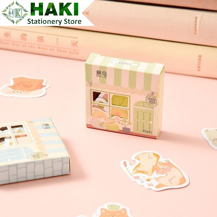 Sticker cute hàn quốc đáng yêu HAKI, hình dán sticker cute 45 miếng dán trang trí sổ dễ thương ST37
