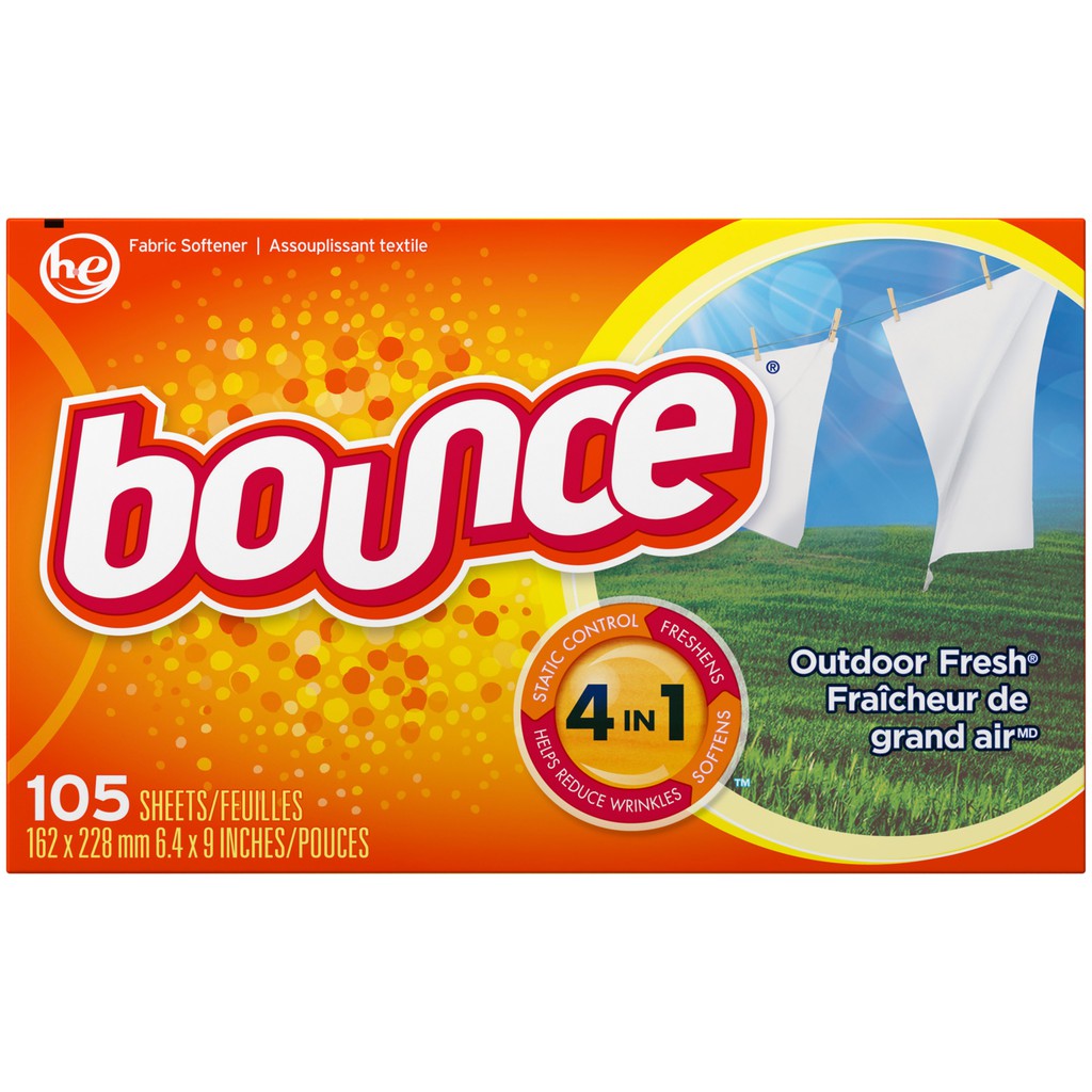 Hộp Giấy Thơm Quần Áo &amp; mềm vải Bounce Fabric Softener Sheets Outdoor Fresh 105/120/160/240 tờ (Mỹ)