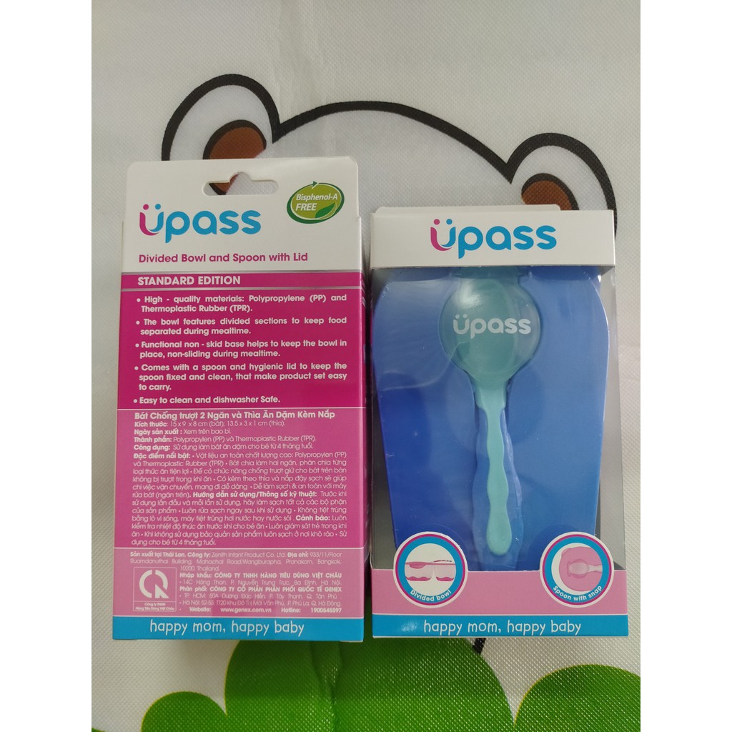 Bát ăn dặm 2 ngăn Chống trượt kèm thìa và Nắp đậy Upass UP5046N