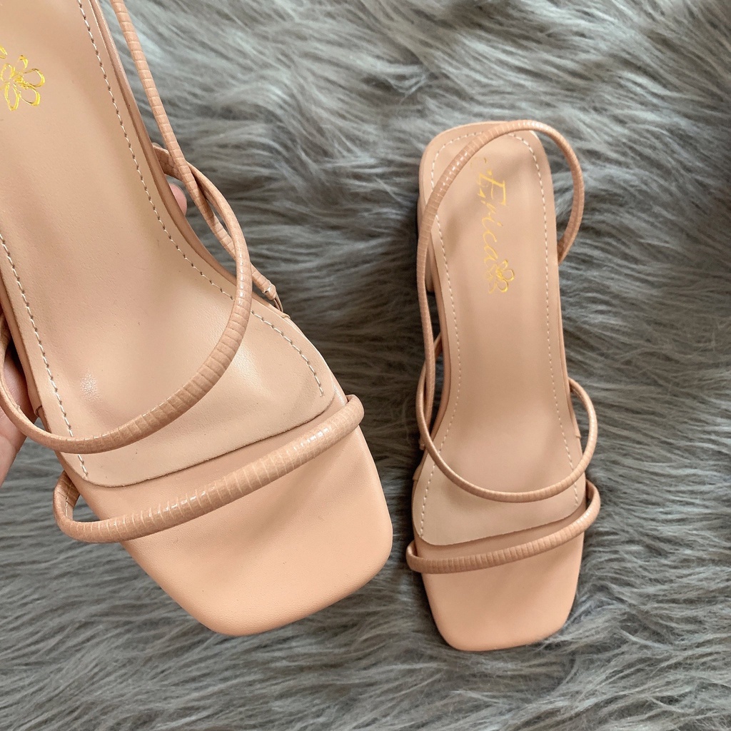 Giày Sandal Cao Gót 5 Phân, dép nữ gót vuông quai dây mảnh TRẮNG/ĐEN/KEM xinh xắn dễ phối đồ Mã M01