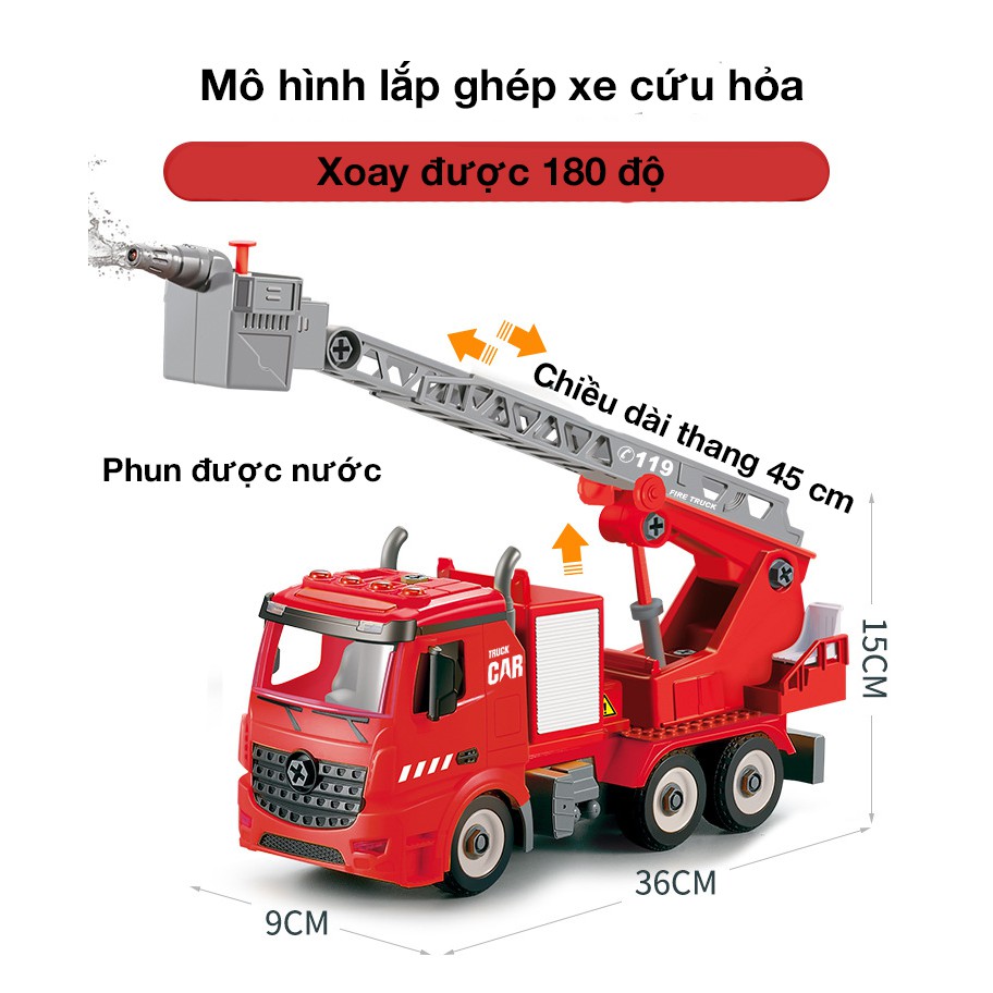 Tuyển tập xe đồ chơi lắp ghép có nhạc và đèn kèm tua vít, sách hướng dẫn mô tả các loại xe ngoài đời thực