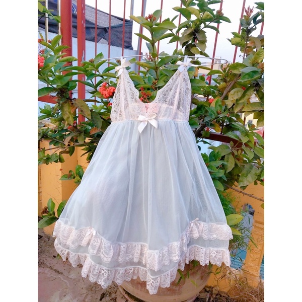 Áo cup ngực y2k cami phong cách coquette, Đầm ngủ công chúa Eblin xuyên thấu vintage