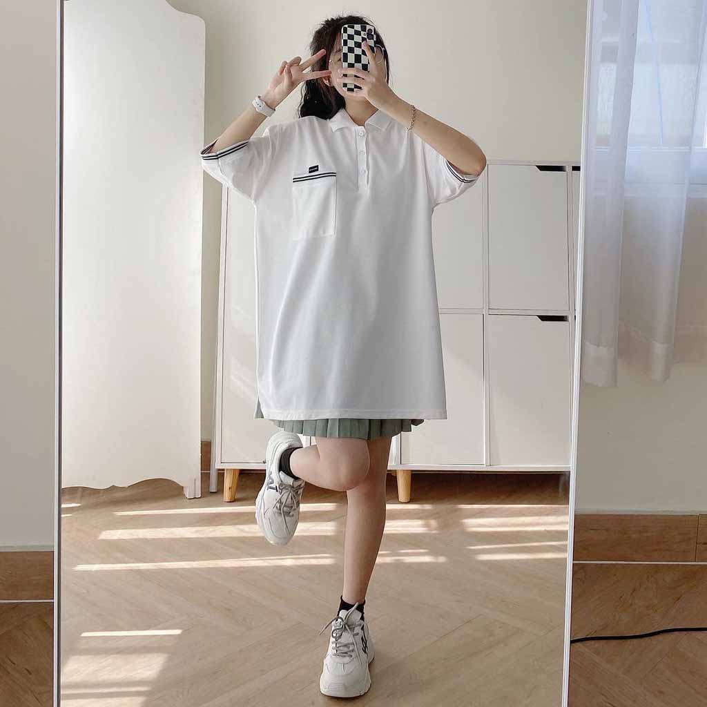 Áo Thun Polo Nữ Tay Ngắn Áo Phông Nữ Có Cổ Form Rộng Bigsize Trơn Basic Túi Ngực Màu Đen Màu Trắng MIRA 10109 Gous.go