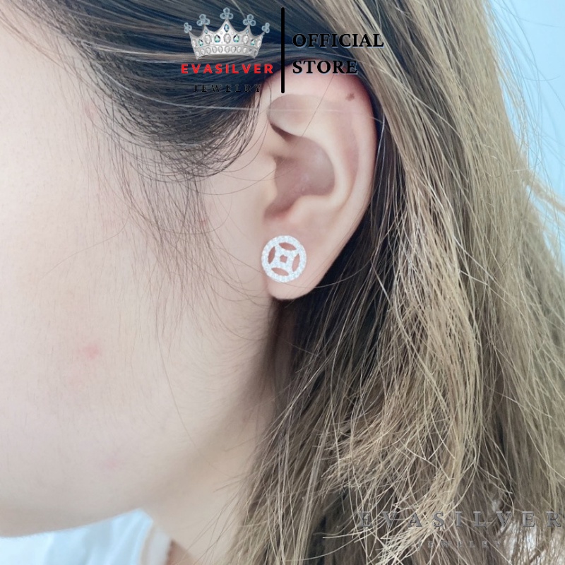 Bông tai kim tiền bạc ta đính đá nhỏ - Trang sức bạc Evasilver