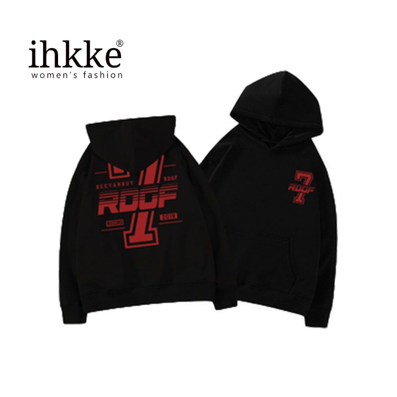 Áo hoodie IHKKE dáng rộng in chữ phong cách đường phố Mỹ thời trang