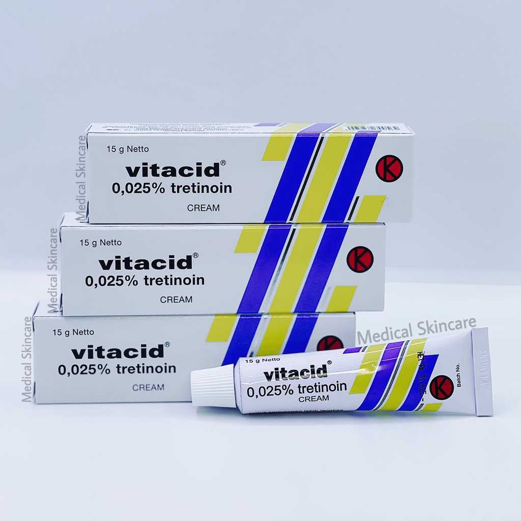 Vitacid Tretinoin 0.025% Kem Tretinoin Vitacid hỗ trợ giảm mụn và chống lão hoá da