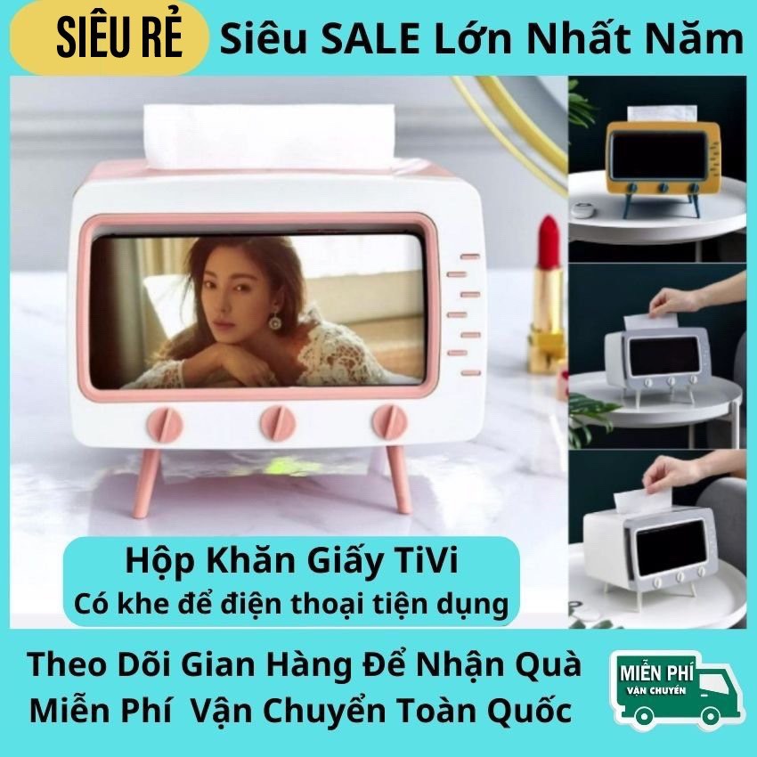 Hộp đựng khăn giấy tivi, kê để điện thoại 2in1 hộp đựng khăn giấy, hộp giấy ăn cao câp ABS