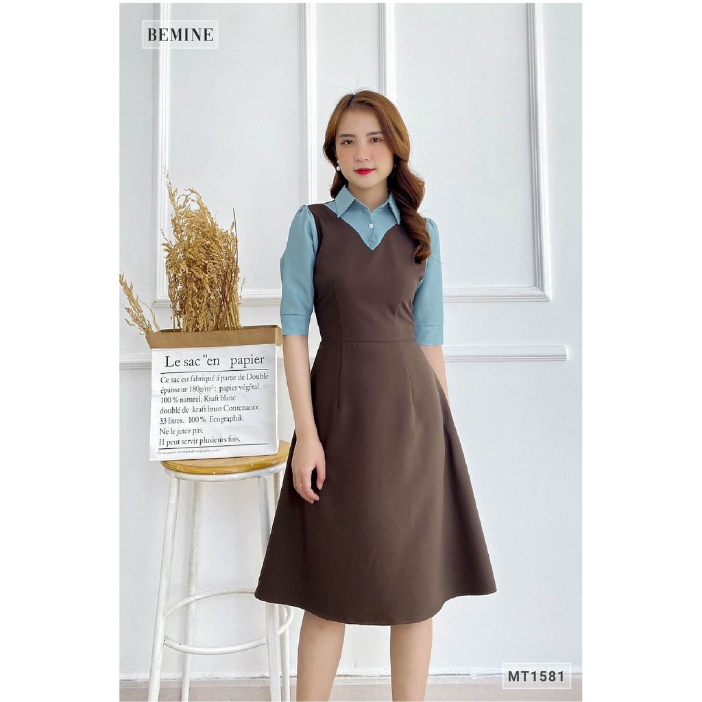 Đầm sơmi phối cổ tay xanh BEMINE MT1581NAU | BigBuy360 - bigbuy360.vn