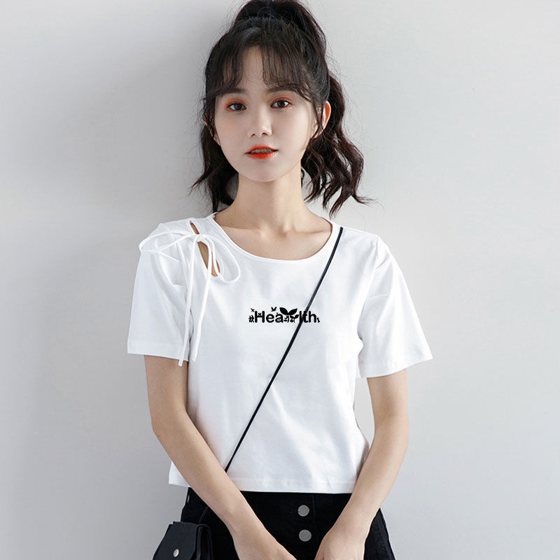 AMOI Áo Thun Dáng Ngắn Phối Rách Thời Trang 2022 Cho Nữ