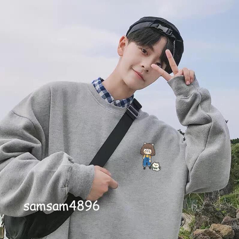 Áo sweater form rộng Unisex cô chủ và cún con siêu xinh PT5, Áo hoodie nỉ không mũ phong cách oversize streetwear | BigBuy360 - bigbuy360.vn