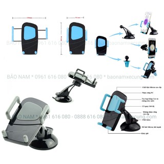 Giá đỡ điện thoại trên Ô tô 2in1, xoay 360 ( Hút kính, Hút taplo, Cài cửa gió)