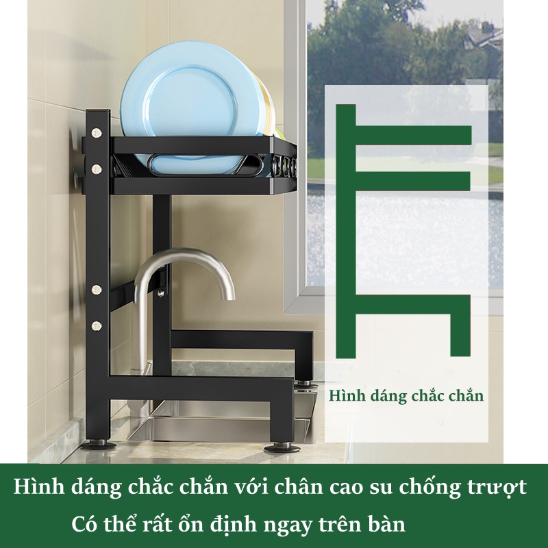 GSlife Kệ Để Bát Đĩa Thép Carbon Đa Năng Giá Để Đồ Chén Đĩa Trên Bồn Rửa Bát Sơn Đen Cao