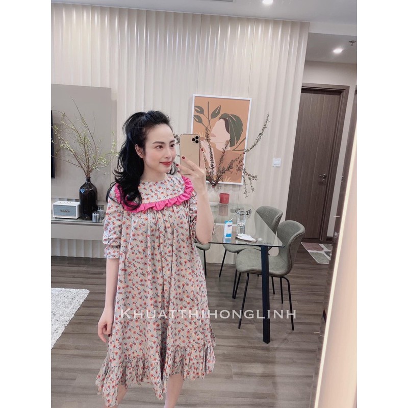 [Mặc Là Xinh] Váy Hoa Cổ Bèo Dáng Suông, Đầm Hoa Nhí Dáng Dài Phối Bèo Hồng Có Ảnh Thật Kèm Video | BigBuy360 - bigbuy360.vn