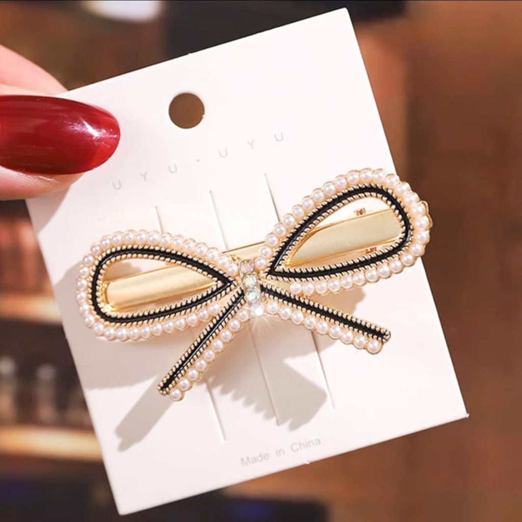 Kẹp tóc đính đá và ngọc trai nhân tạo thời trang