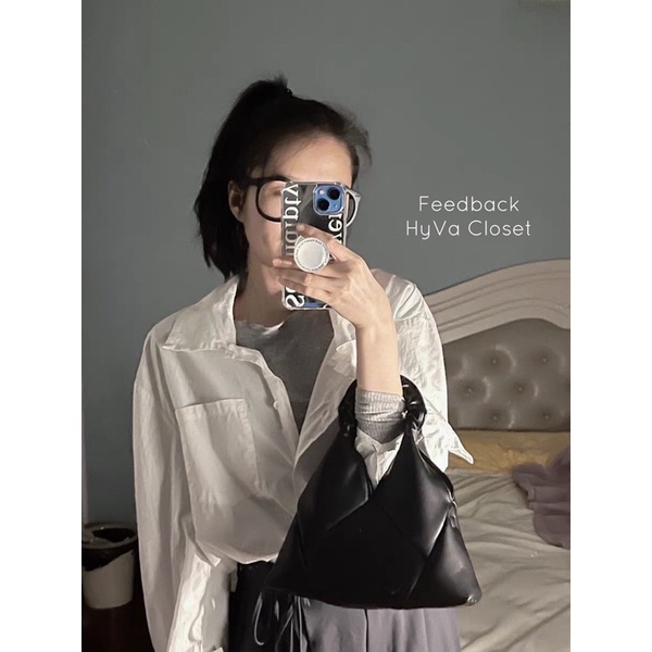 Túi Xách Nữ Đeo Chéo Da Mềm Kẻ Trám Quai Nhún Có Dây Đeo