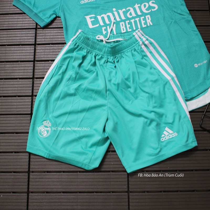 Bộ quần áo đá banh CLB Realmadrid màu xanh ngọc hàng cao cấp thailand