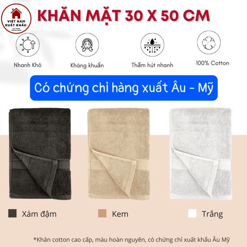 Khăn Mặt Tiêu Chuẩn Âu Mỹ 100% Cotton CD40/2 Thấm Hút Bền Màu Premium Cotton Towel