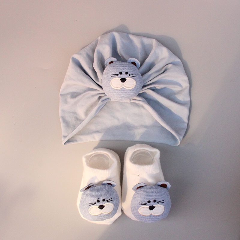 Set 2 Món Gồm Vớ Và Băng Đô Hình Gấu Hoạt Hình Dễ Thương Cho Bé Sơ Sinh