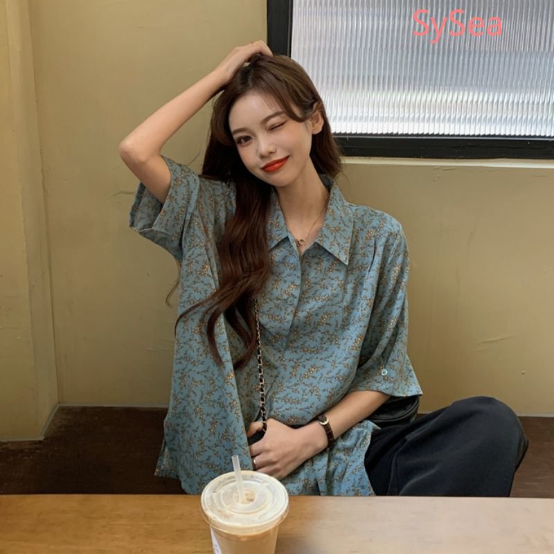 Áo sơ mi ngắn tay dáng rộng in hoa kiểu retro thời trang mùa hè dành cho nữ