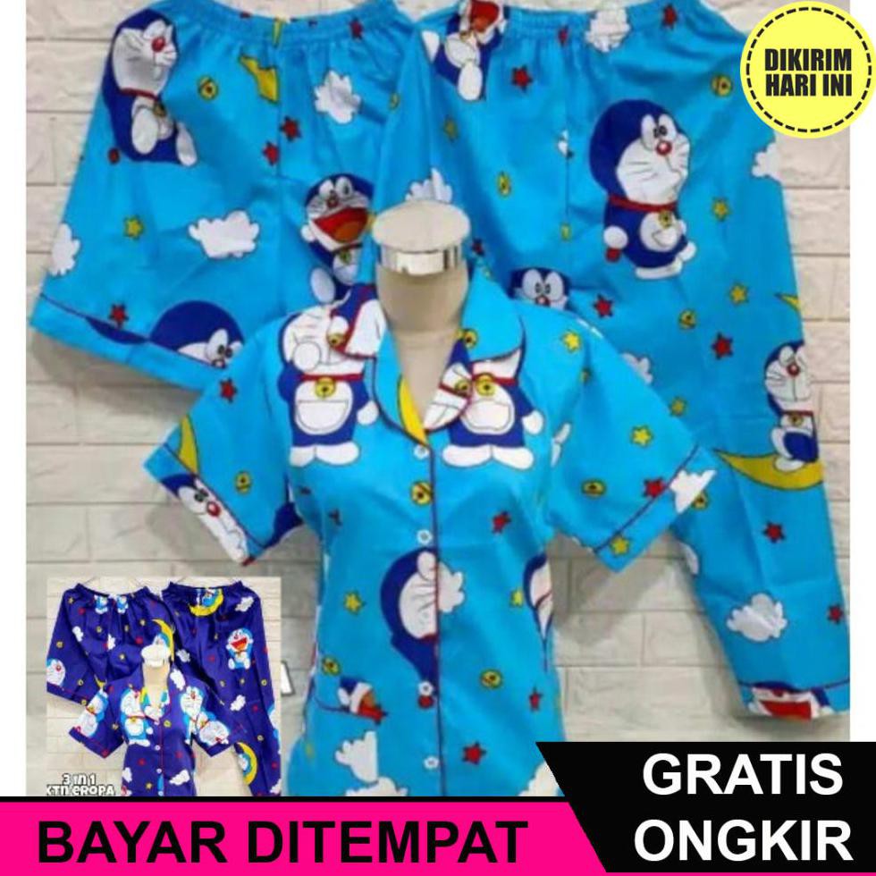 Bộ Đồ Ngủ Pijama In Họa Tiết Doraemon / L Fit To Xl (3 Trong 1) Ja3563