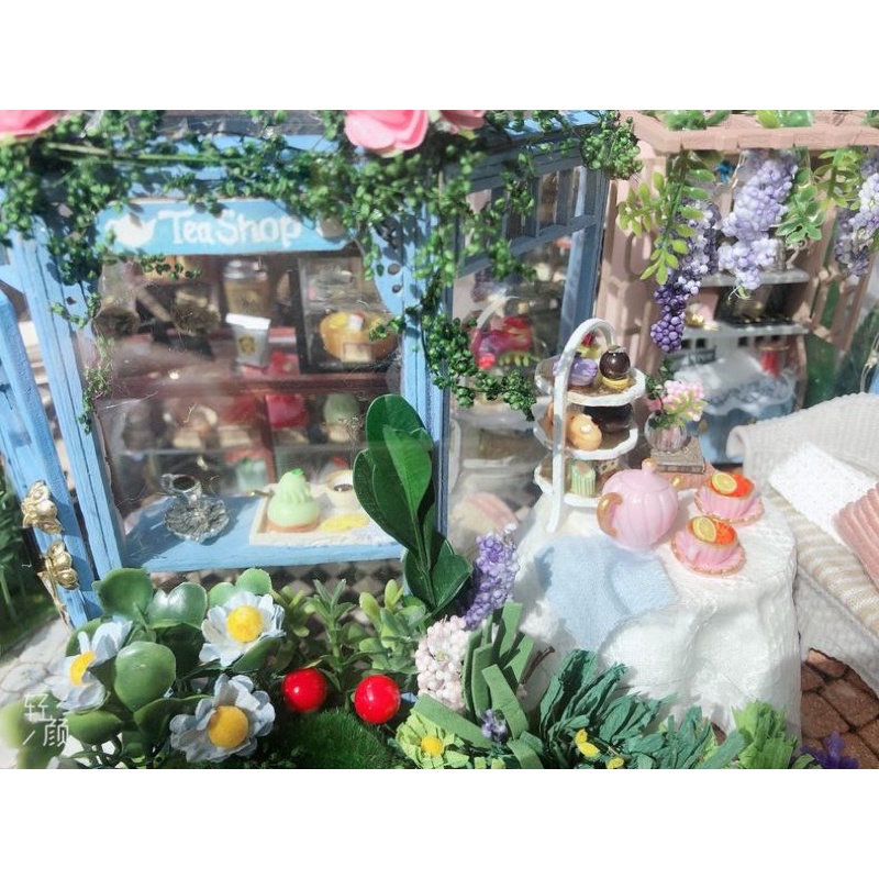 (Tặng keo sữa,đèn)Mô hình đô chơi nhà búp bê bé tự lắp ráp quán hoa trà bánh diy doll house A068