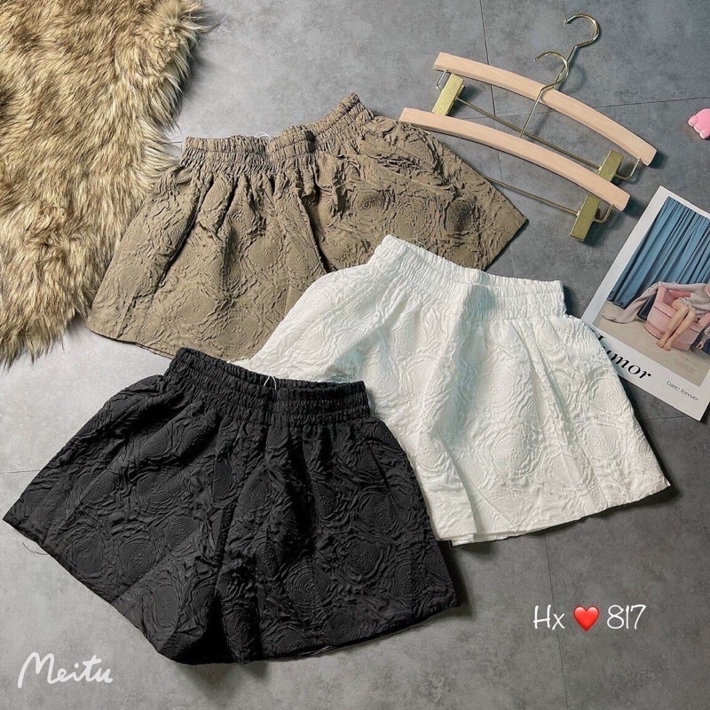 Quần Short Nữ, Quần Đùi Nữ In Hoa Dập Nổi 3D Cạp Cao Lưng Chun