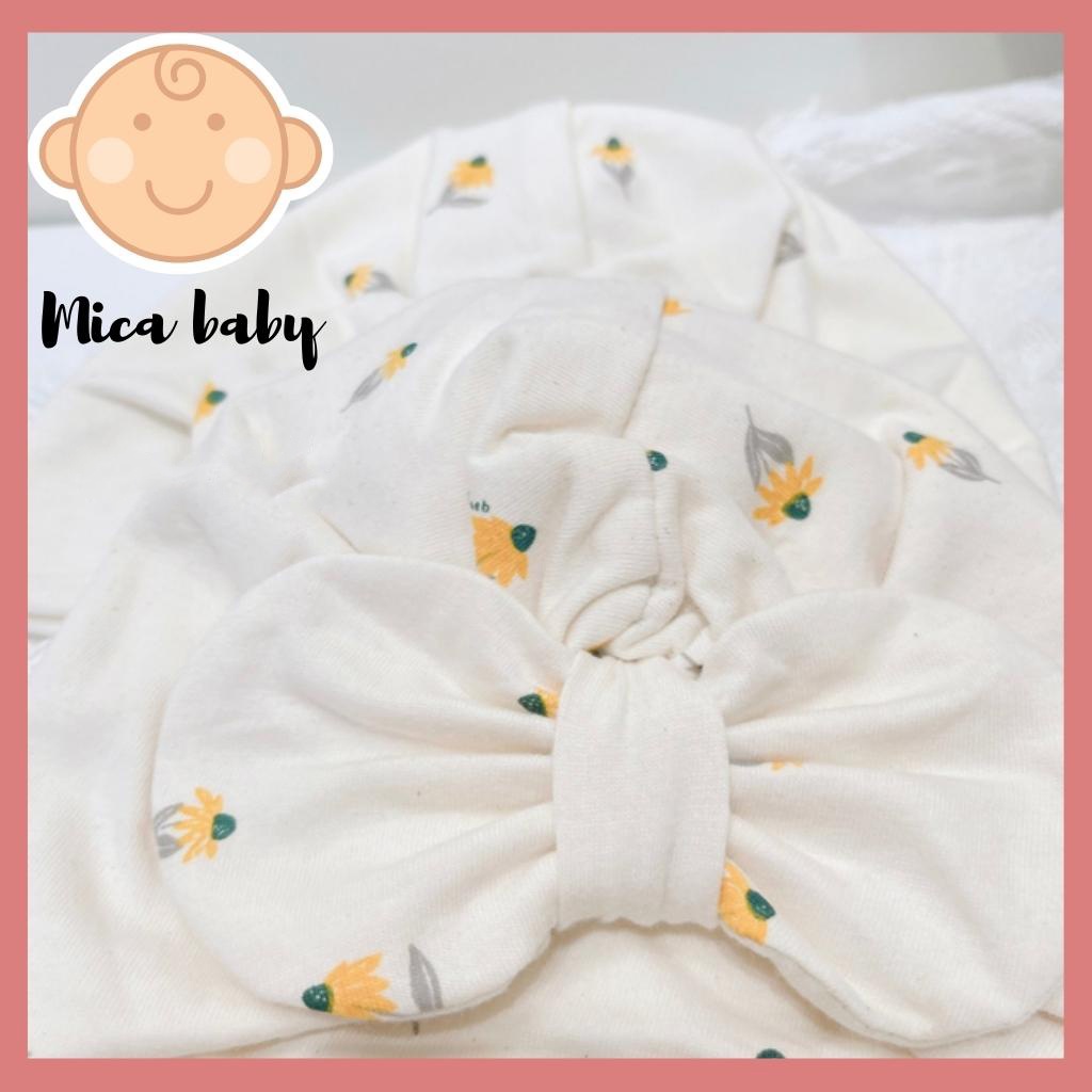 Mũ nón turban họa tiết hoa vàng đính nơ dễ thương cho bé Mica Baby MTB90