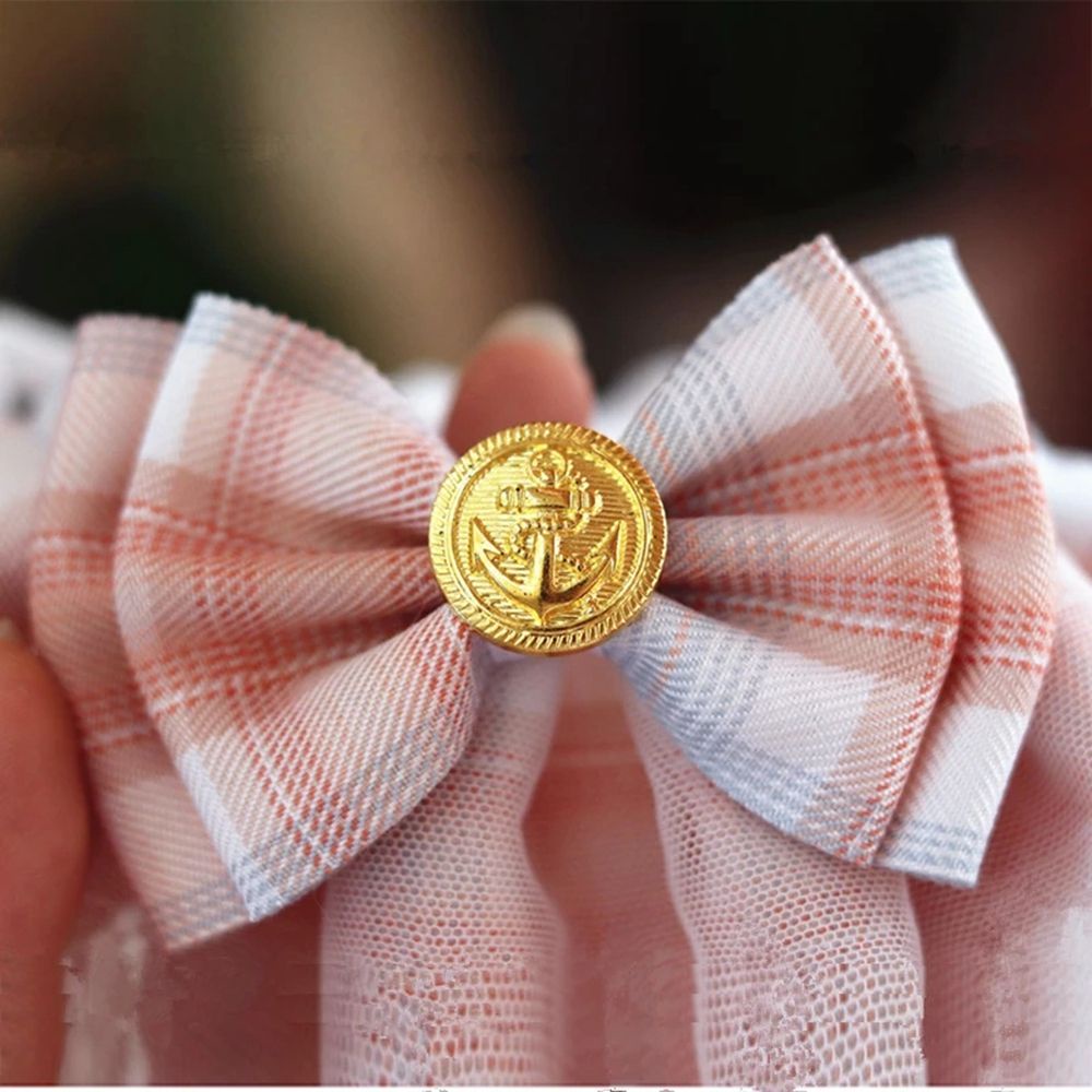 Yếm đeo cổ đính nơ họa tiết kẻ sọc ca rô phối ren cotton đáng yêu dành cho thú cưng